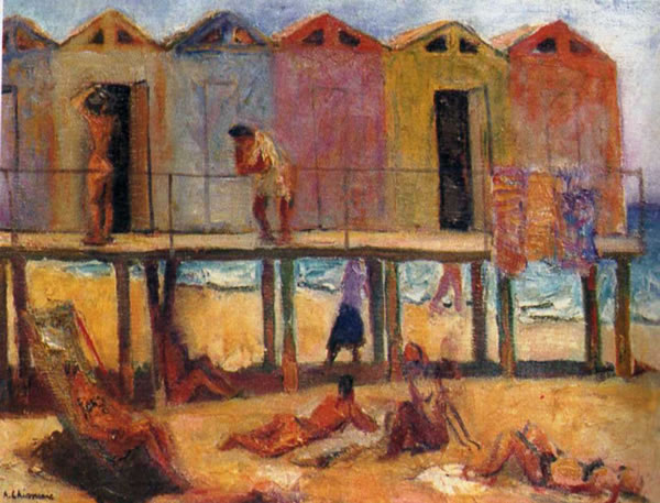 Palafitte a mare,anni ’60, olio su tela, cm 50x70, Salerno, collezione De Luca